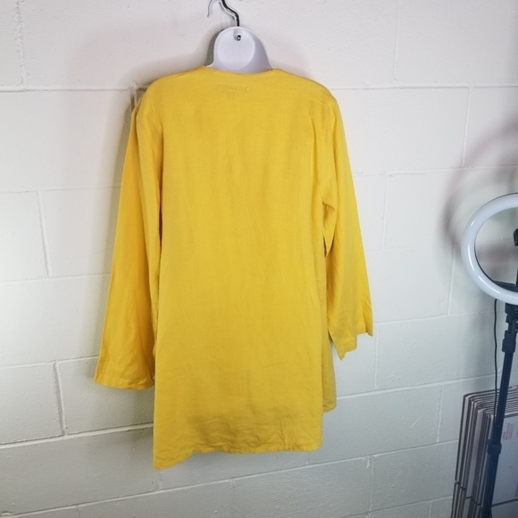 FLAX yellow linen long sleeve oversized lagenlook tunic - Picture 5 of 9